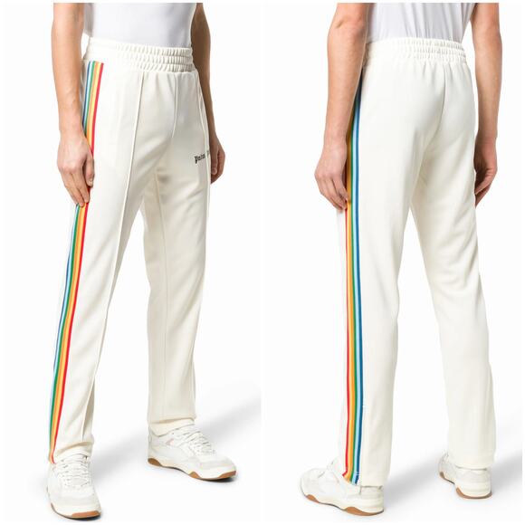 PALM ANGELS Unisex Rainbow Stripe Off-White Track Pants Size M - Picture 2 of 9